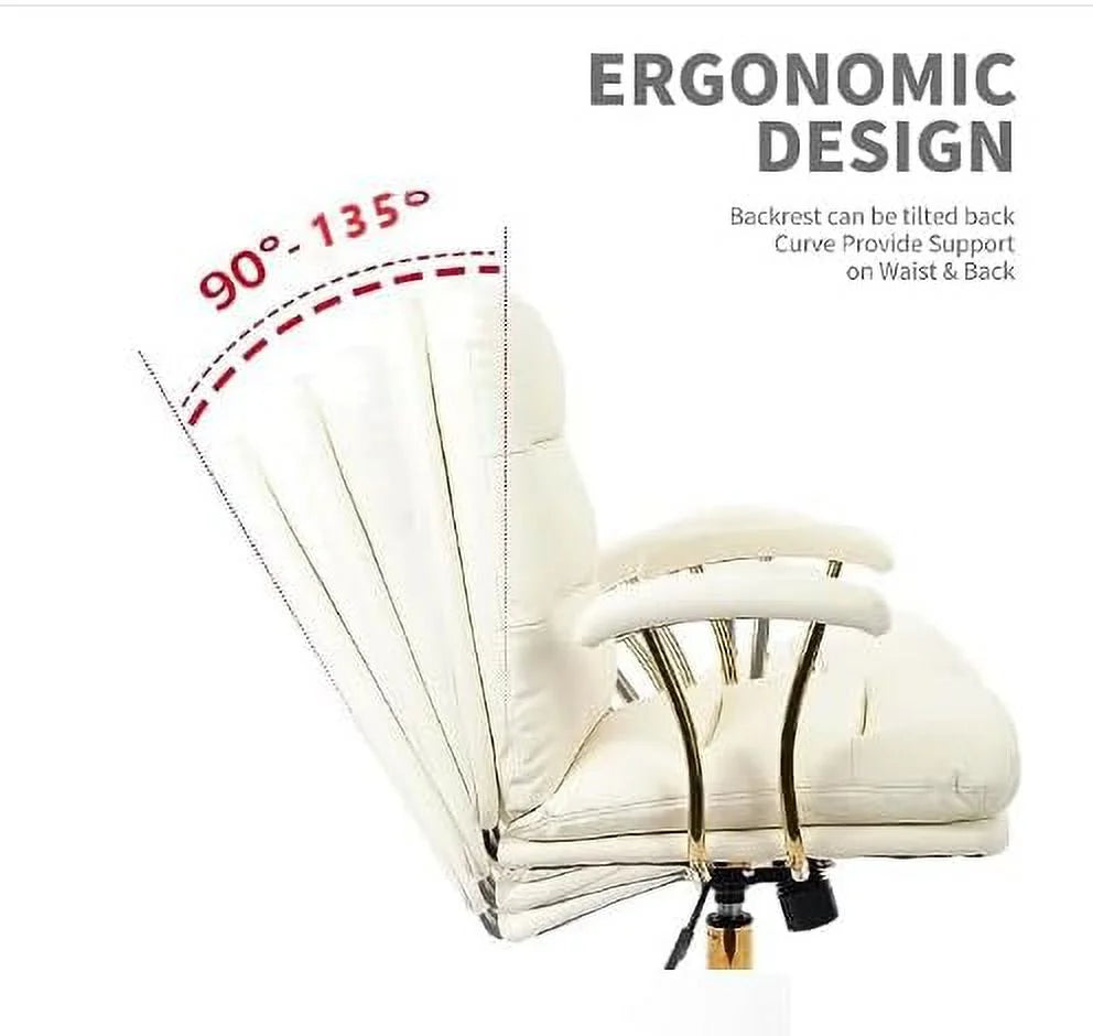 White Ergonomic Faux Leather Office Chair with Wheels and Arms R1206