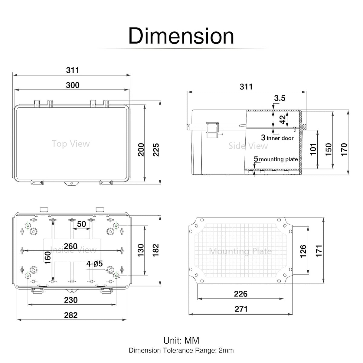 Stainless Steel Latch Junction Box with Inner Door, IP67 Waterproof Electrical Box, ABS Plastic Grey, Pack of 2 C593473