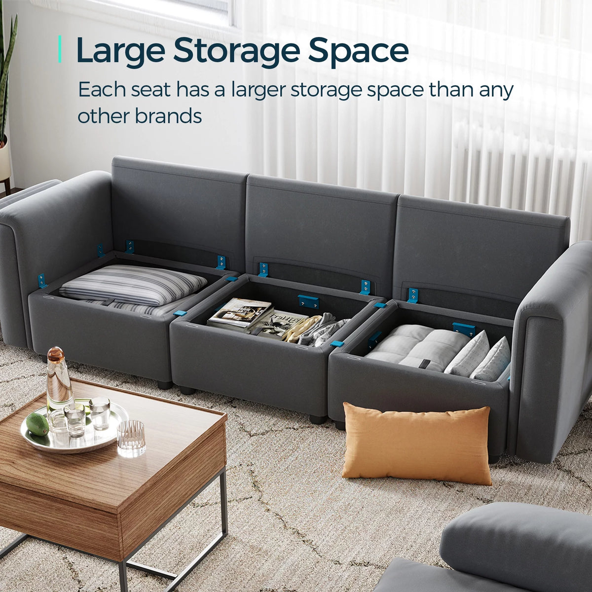 Dark Gray Modular Sectional Sofa with Storage J642223