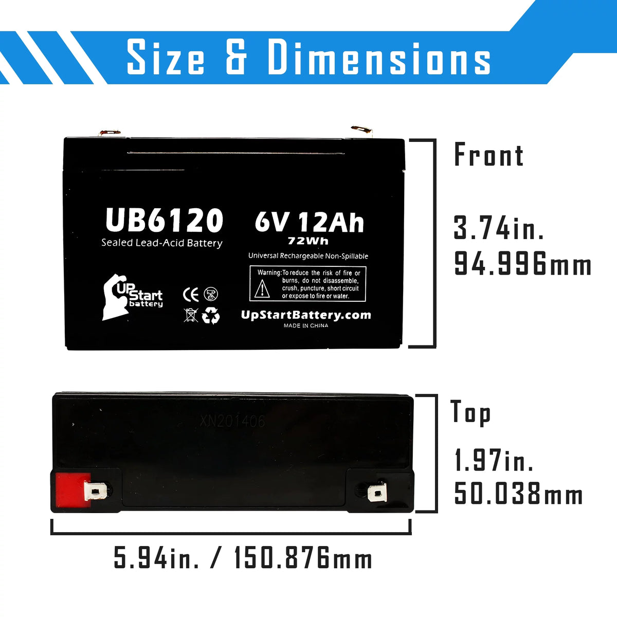 2x Pack 6V 12Ah Sealed Lead Acid Battery with F1 to F2 Terminal Adapters E971