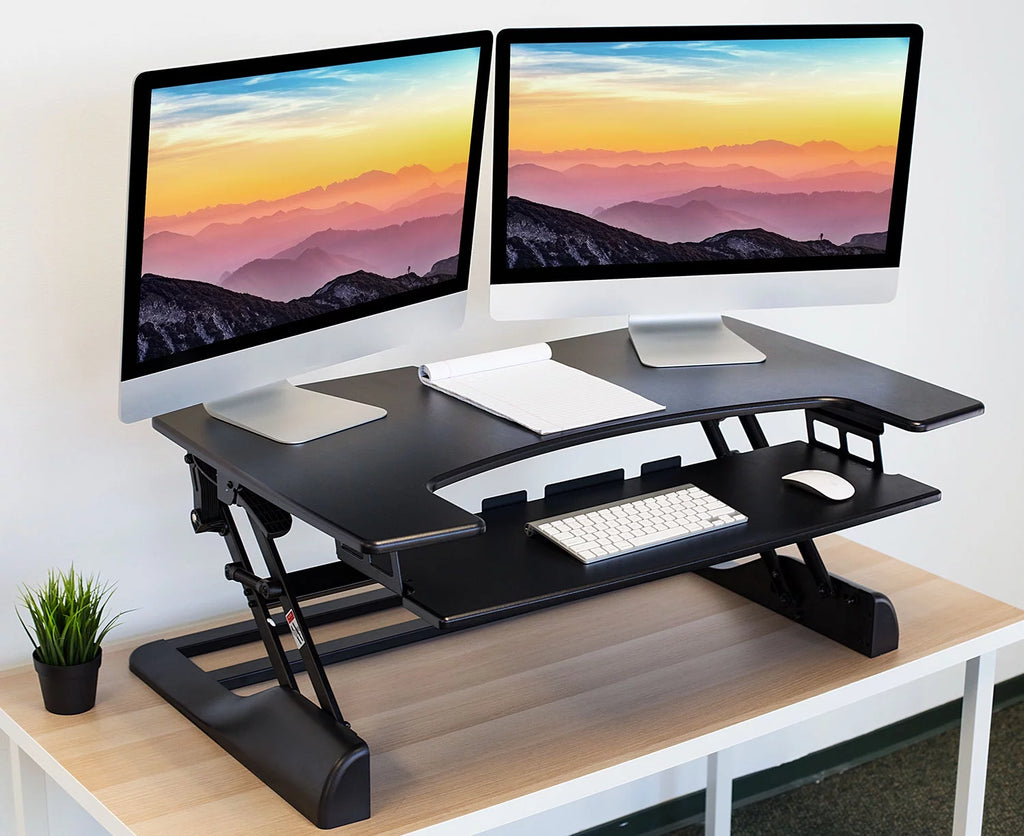 Extra Wide Height Adjustable Black Steel Standing Desk Converter V243