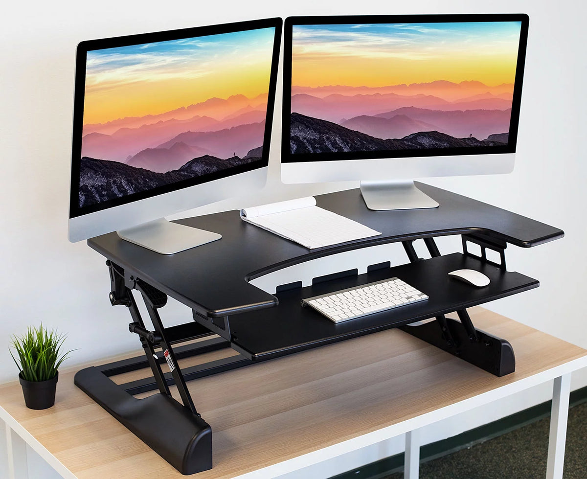 Extra Wide Height Adjustable Black Steel Standing Desk Converter V243