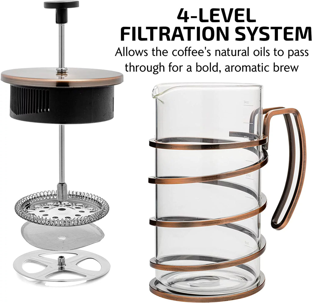 34 Ounce French Press Coffee & Tea Maker Borosilicate Glass H718685