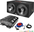 Dual 12 Inch Car Audio Subwoofer Speakers and Sealed Enclosure, 2 Channel 500 Watt Amplifier, and Wire Installation Kit B12961