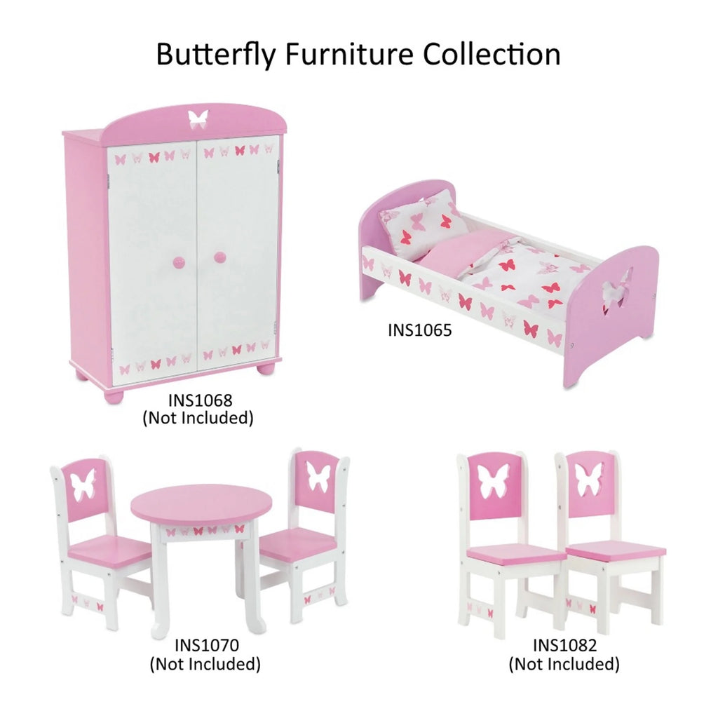 18 Inch Doll Bed with Matching Doll PJs Pajamas and 3 Piece Reversible Doll Bedding Set K923728