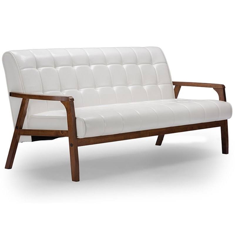 White Faux Leather Tufted Sofa S5909