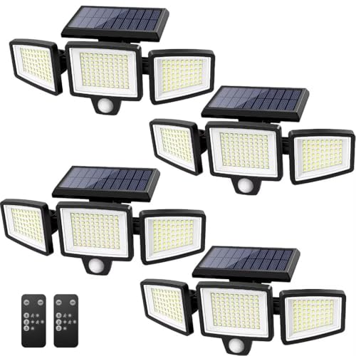 2500LM 210 LED Solar Motion Sensor Flood Lights IP65 Waterproof 3 Heads 2 Packs D63571