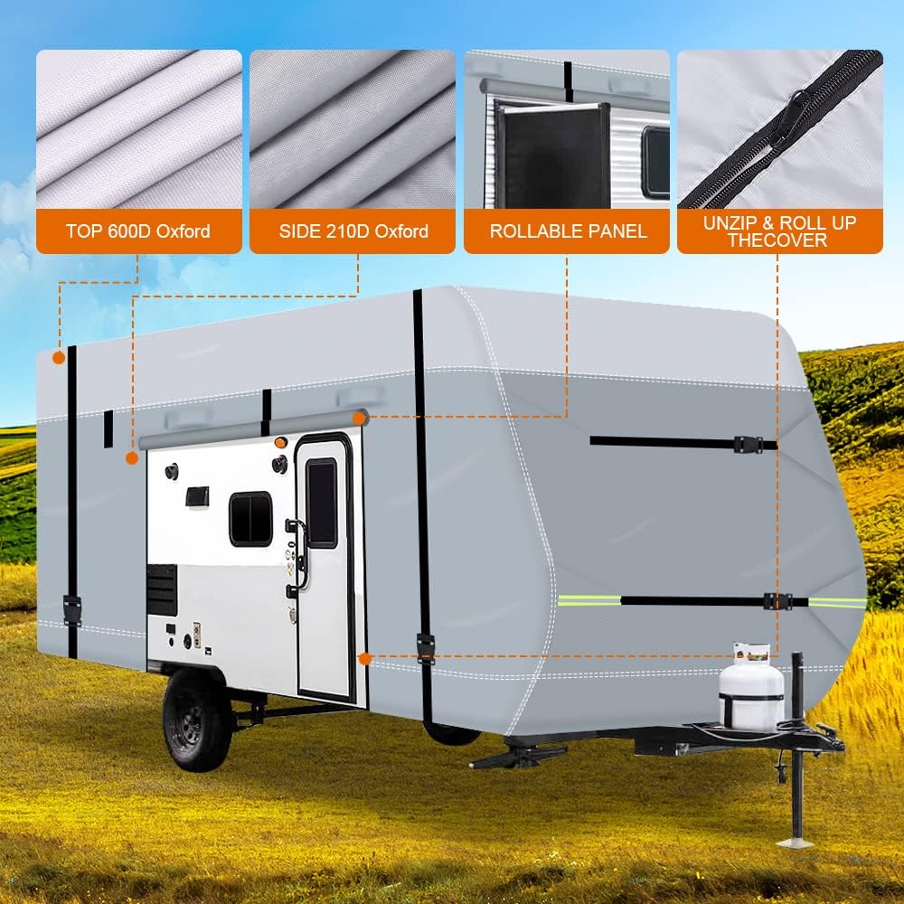 600D Waterproof Oxford Travel Trailer Camper Cover with Tire Cover, Tongue Jack Cover F191872