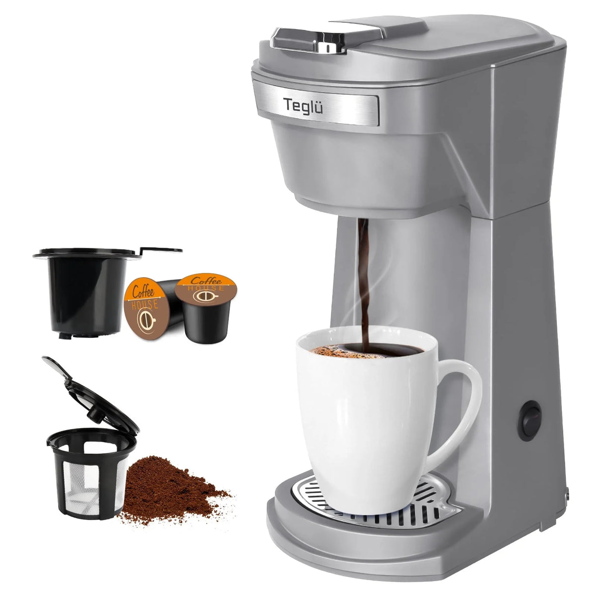 2 in 1 Single Serve Coffee Maker with Reusable Filters, Red O323