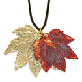 24k Gold Maple Leaves Leather Cord Necklace X3347