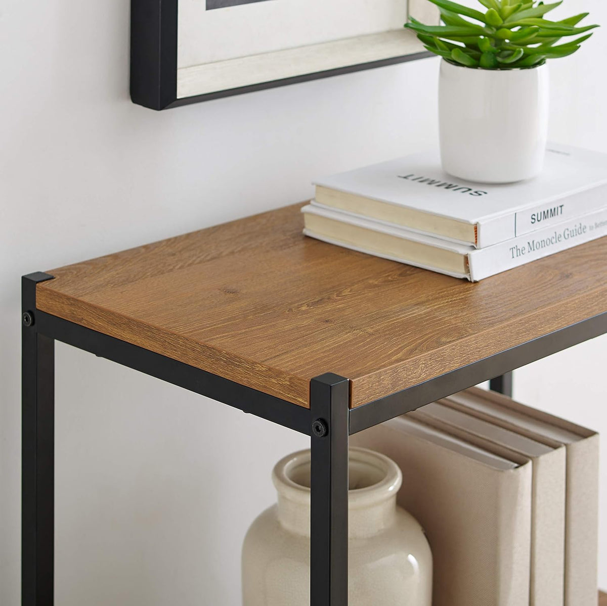 Rustic Industrial 3 Tier Bookshelf with Metal Frame G480