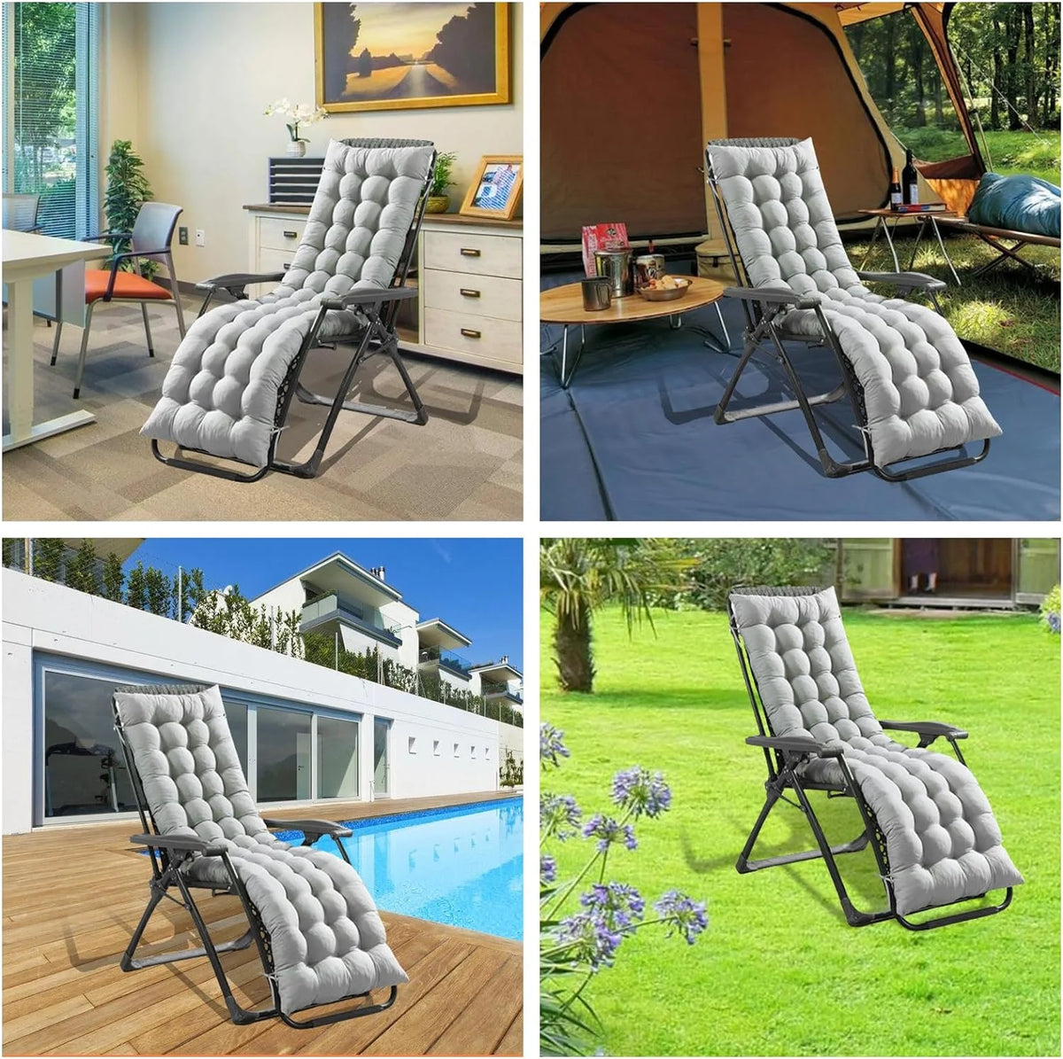 61in Gray Padded Patio Lounger Cushion N3156