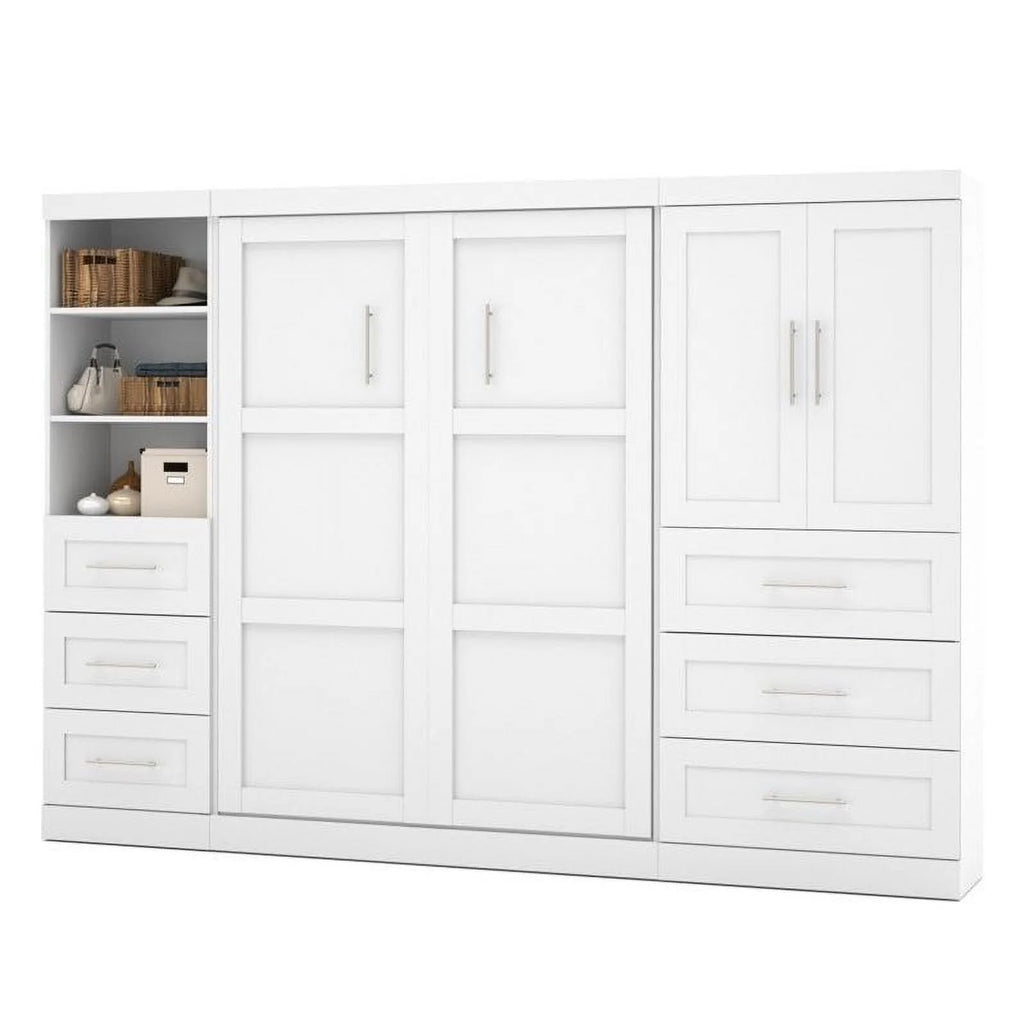 2 Piece 6 Drawer Wood Full Wall Bed in White T9414