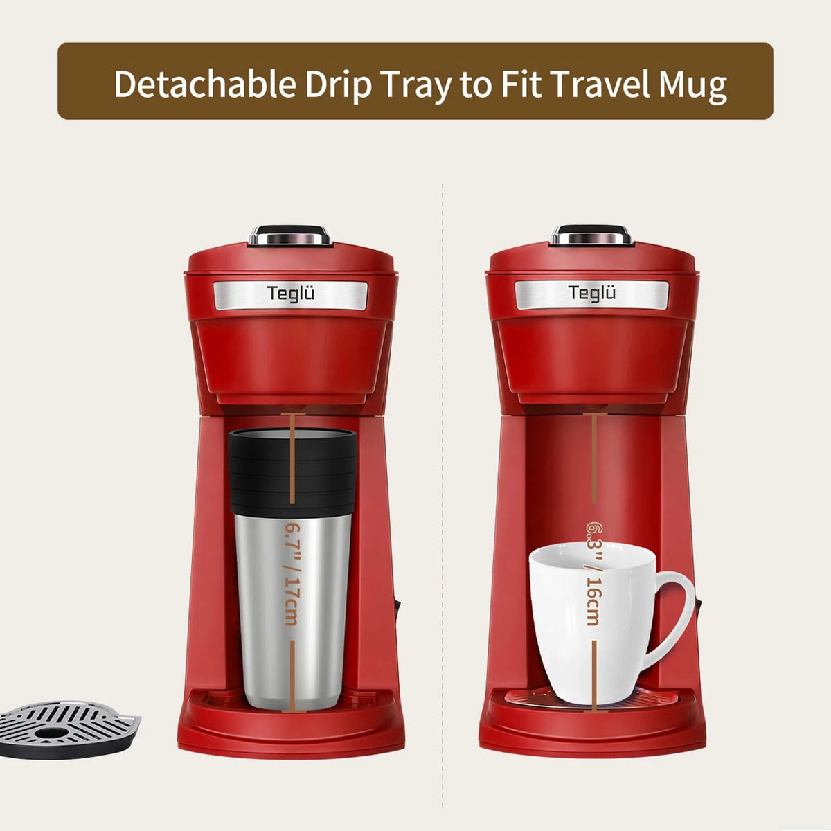 2 in 1 Single Serve Coffee Maker with Reusable Filters, Red O323