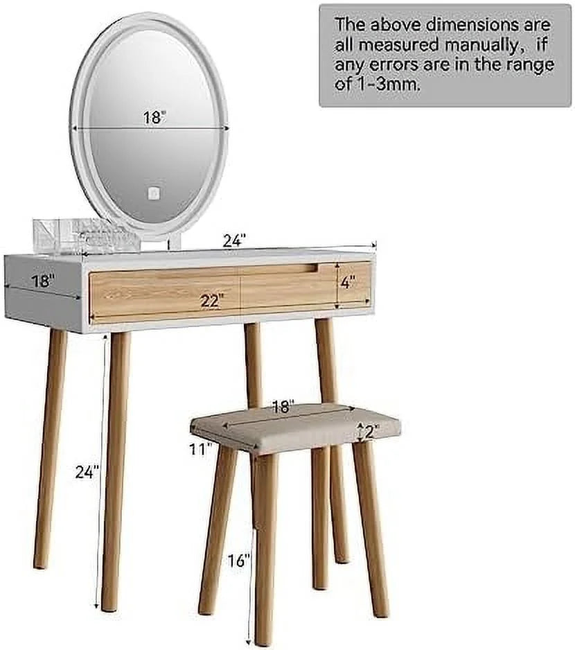 Makeup Vanity Table Set with Lighted Mirror and Stool E574
