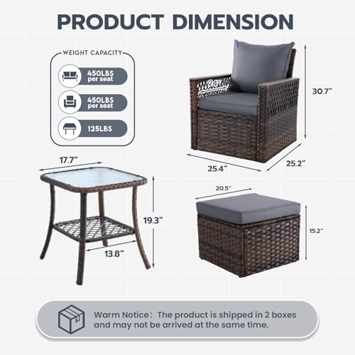 4 Pieces Wicker Patio Furniture Set with Ottomans O913576