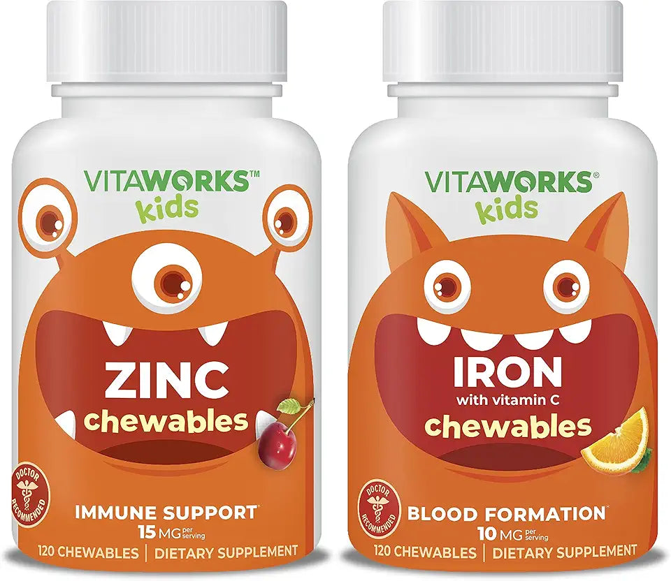 Kids Zinc 15mg Chewables + Iron 10mg + Vitamin C Chewables Bundle W703