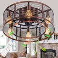 42'' Industrial Black Caged Flush Mount Ceiling Fan with Lights Remote Control N418671