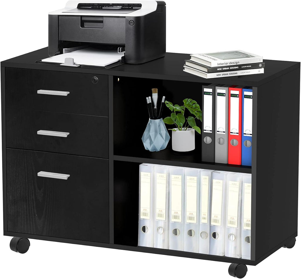White 3-Drawer Wood File Cabinet with Lock O80063