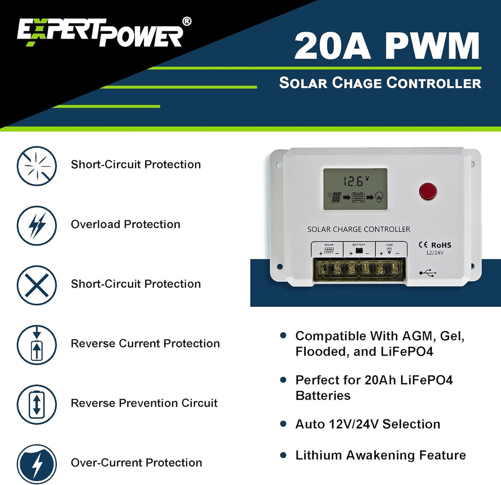 200W 12V Mono Rigid Solar Panel Kit with 20A PWM Charge Controller Q775116