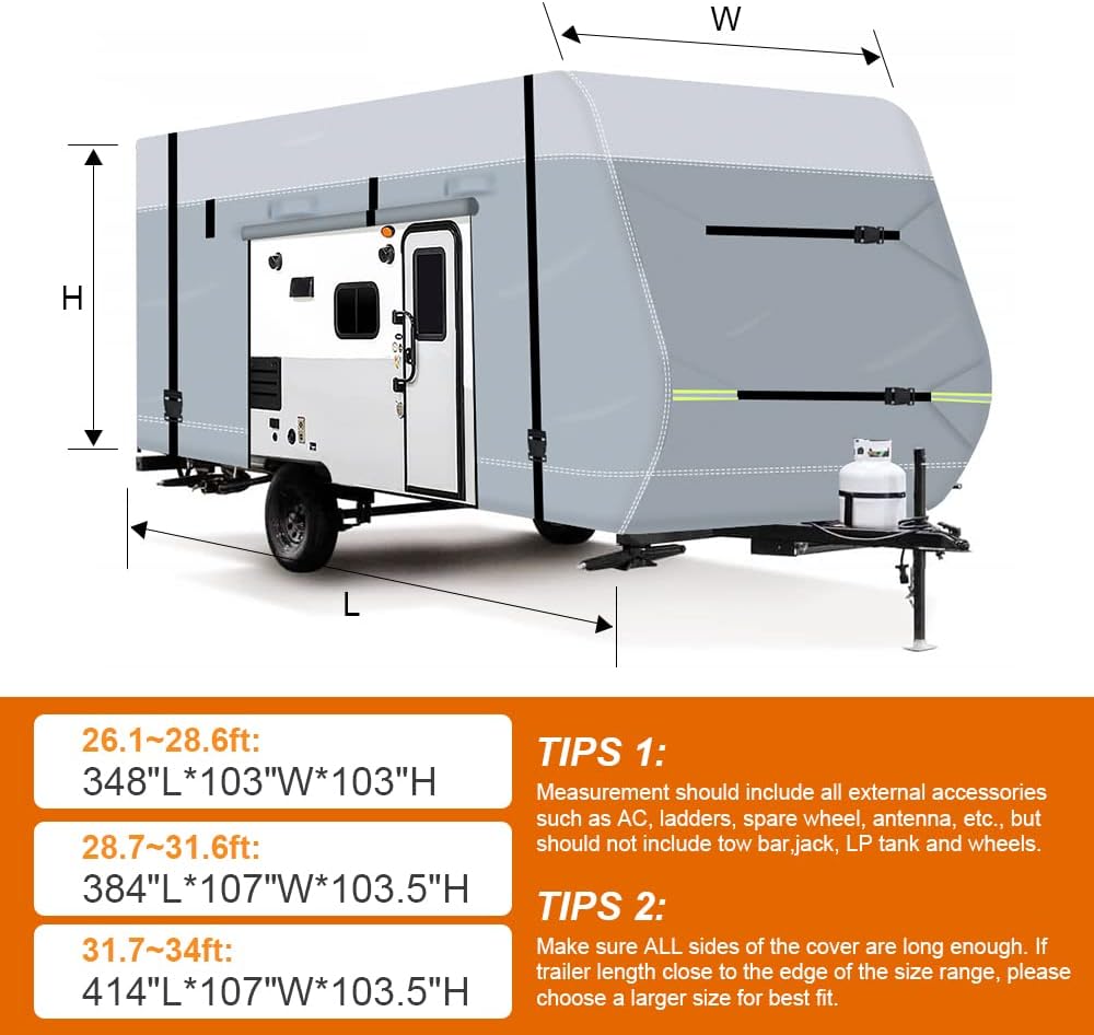 600D Waterproof Oxford Travel Trailer Camper Cover with Tire Cover, Tongue Jack Cover F191872