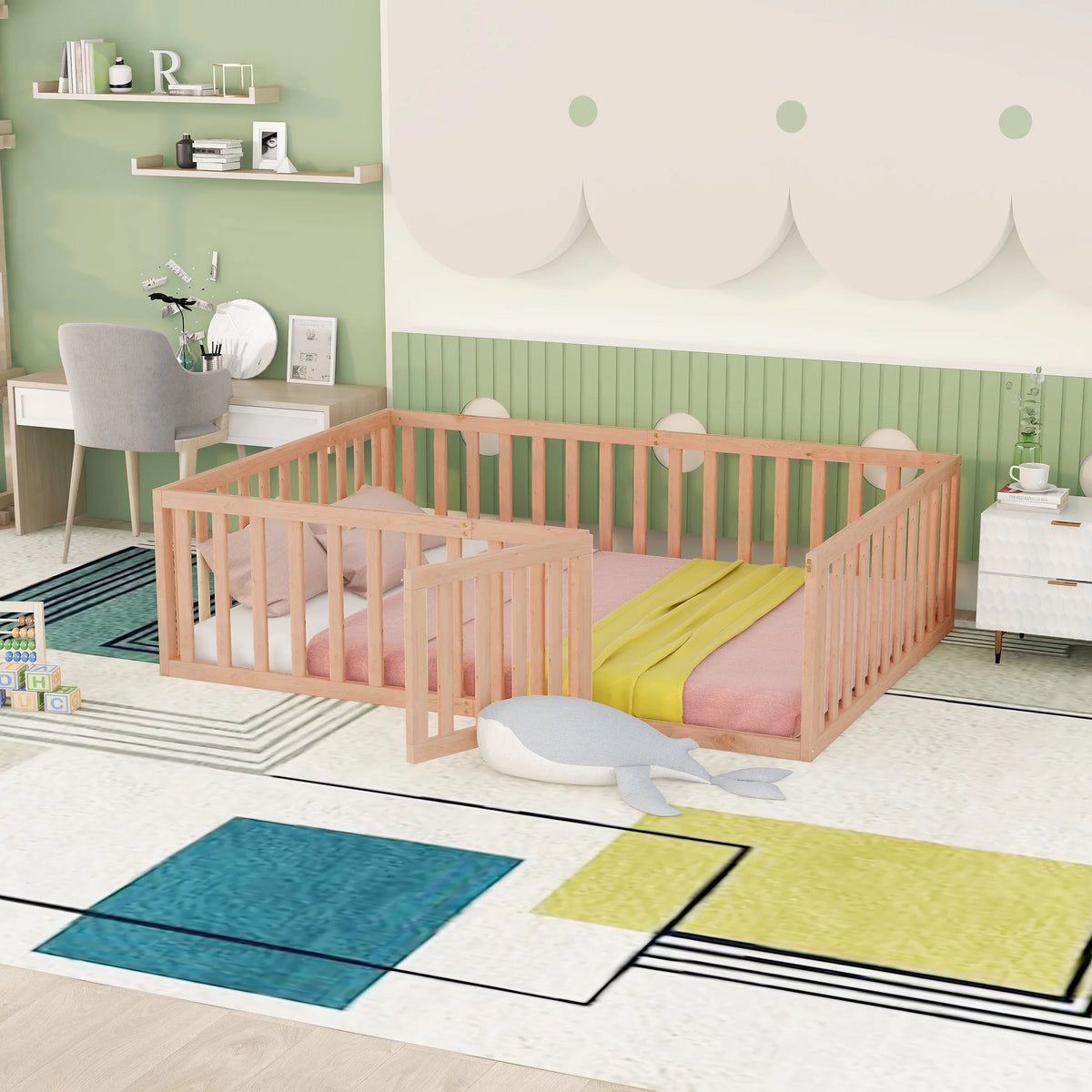 Wood Floor Bed with Fence and Door H101