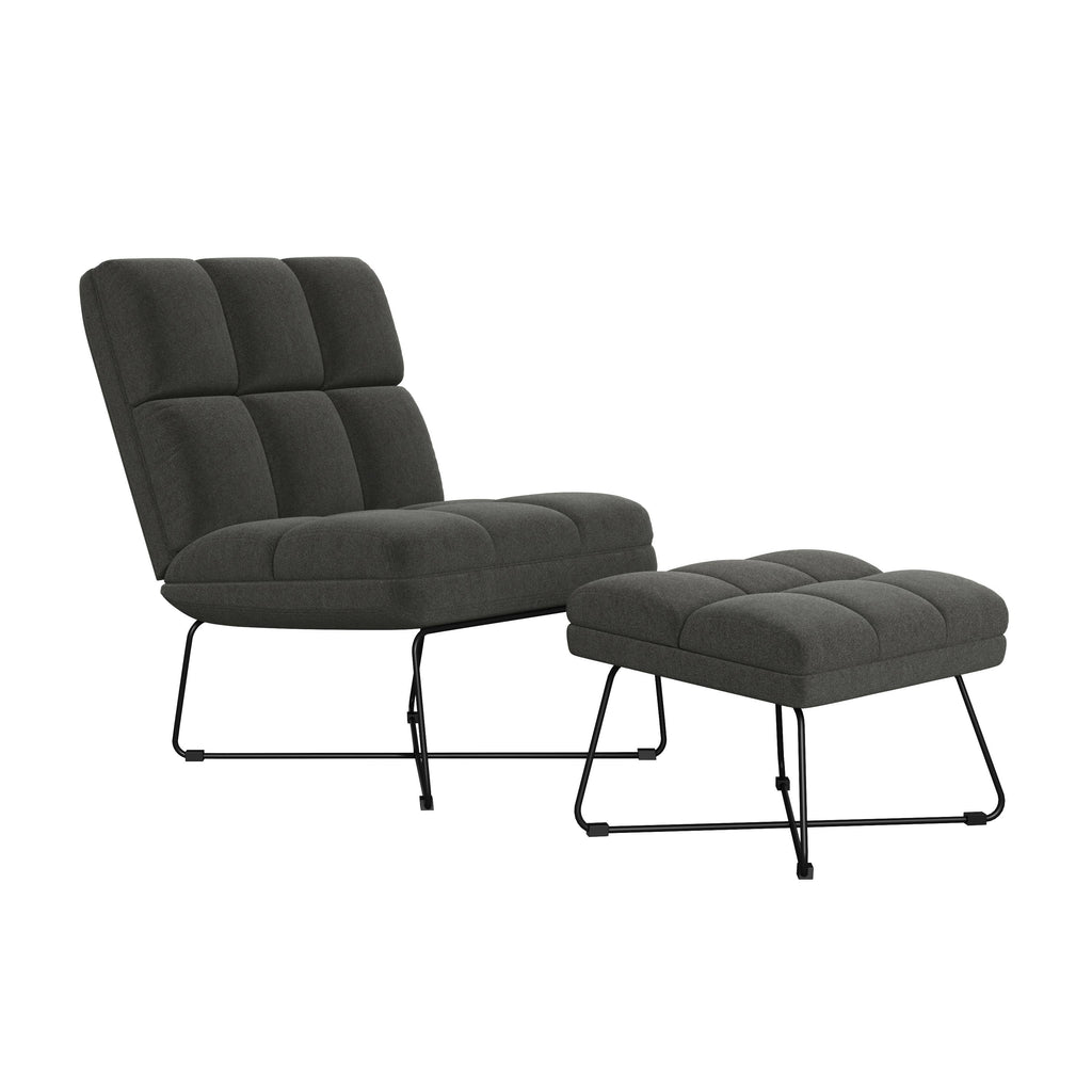 Turquoise Blue Armless Chair and Ottoman K278058