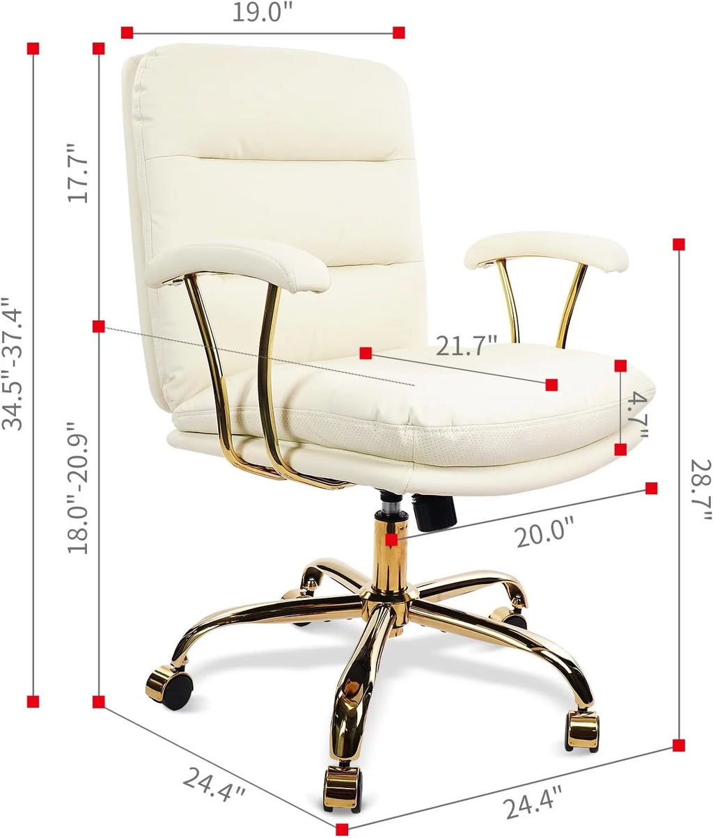 White Ergonomic Faux Leather Office Chair with Wheels and Arms R1206