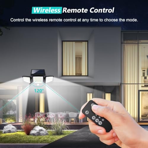 2500LM 210 LED Solar Motion Sensor Flood Lights IP65 Waterproof 3 Heads 2 Packs D63571
