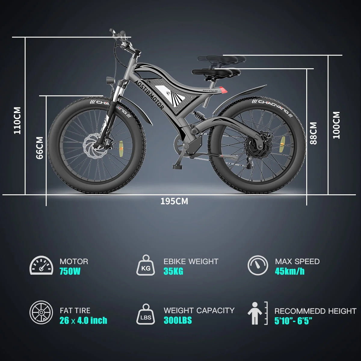 750W 48V 15Ah Fat Tire Electric Mountain Bike W64988