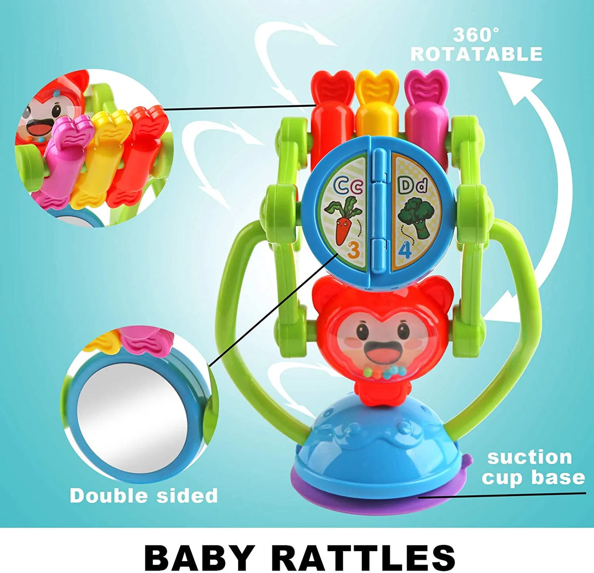 Baby Rattle Toys with Suction Cup Grab Shaker and Spin M990