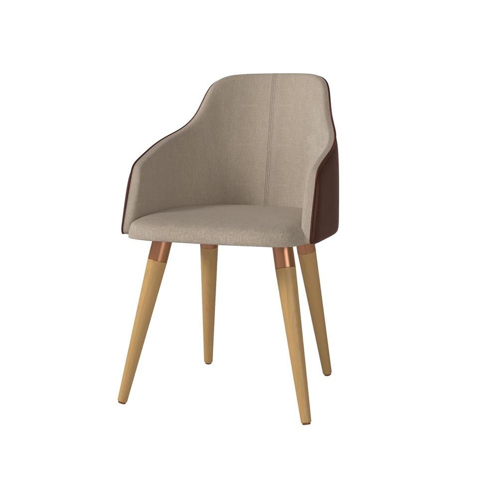 Brown Fabric Leather Accent Chair Set of 2 O568