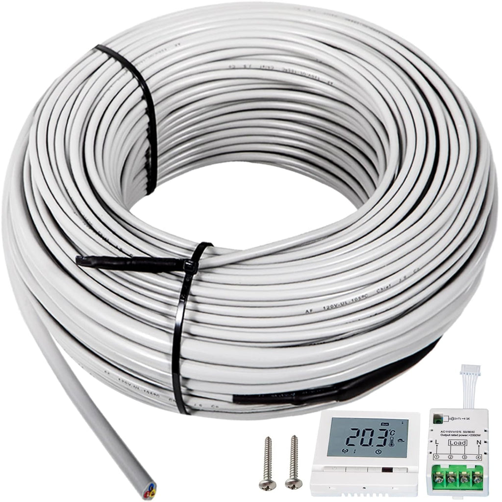 Floor Heating Cable 145.3 Square Feet Waterproof Insulated Temperature Control Panel Pack of 2 B99145