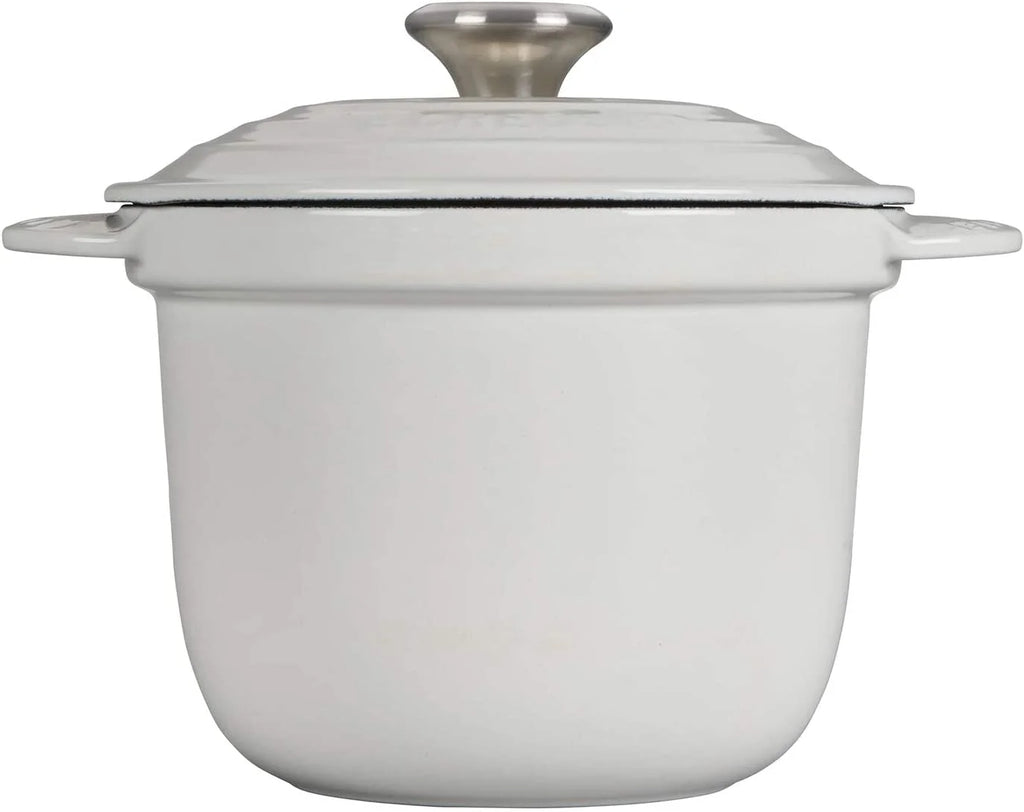 Enameled Cast Iron Rice Pot with Lid & Stoneware Insert, 2.25 qt., White V3526