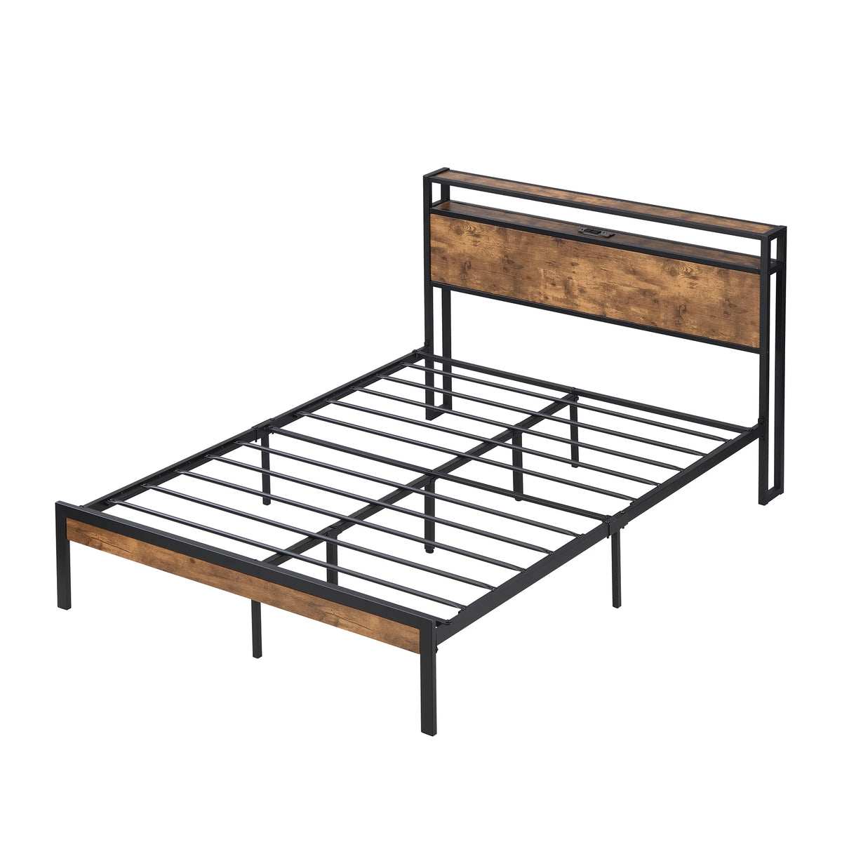 King Size Metal Platform Bed Frame with Wooden Headboard and Footboard Y28532