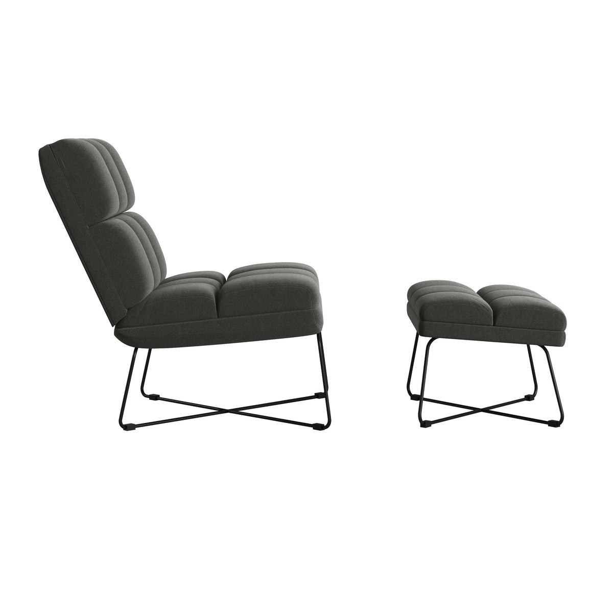 Turquoise Blue Armless Chair and Ottoman K278058