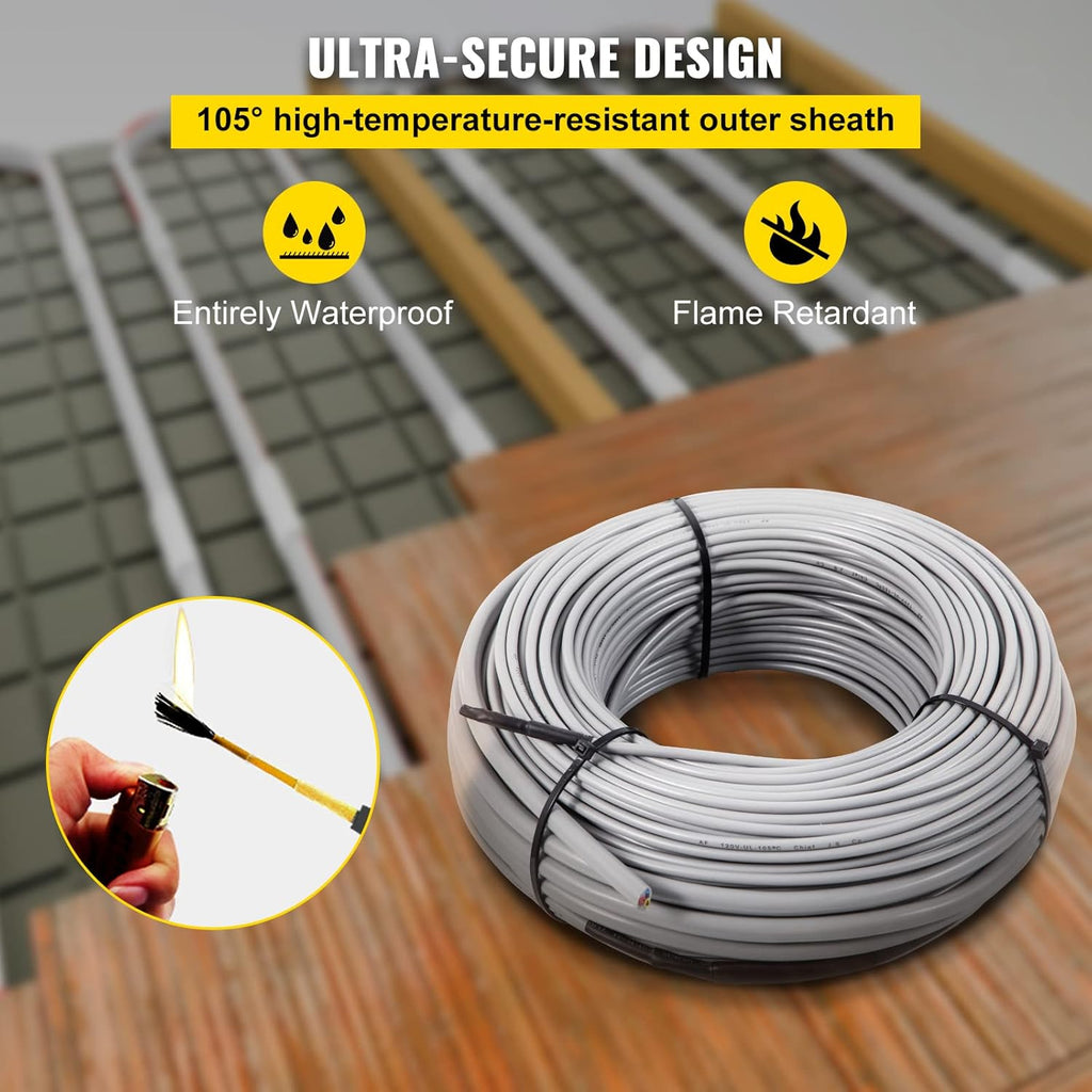 Floor Heating Cable 145.3 Square Feet Waterproof Insulated Temperature Control Panel Pack of 2 B99145