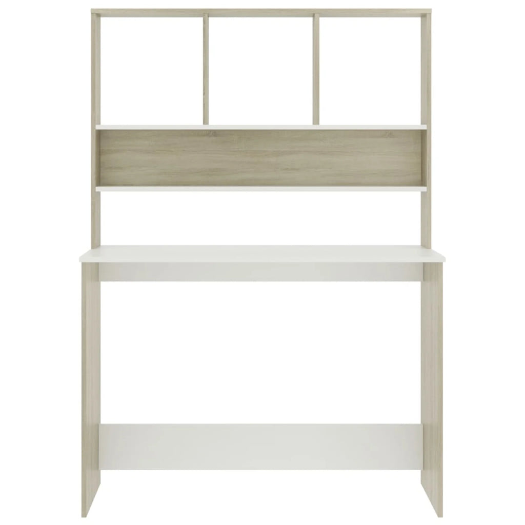 White and Sonoma Oak Engineered Wood Desk with Shelves I899