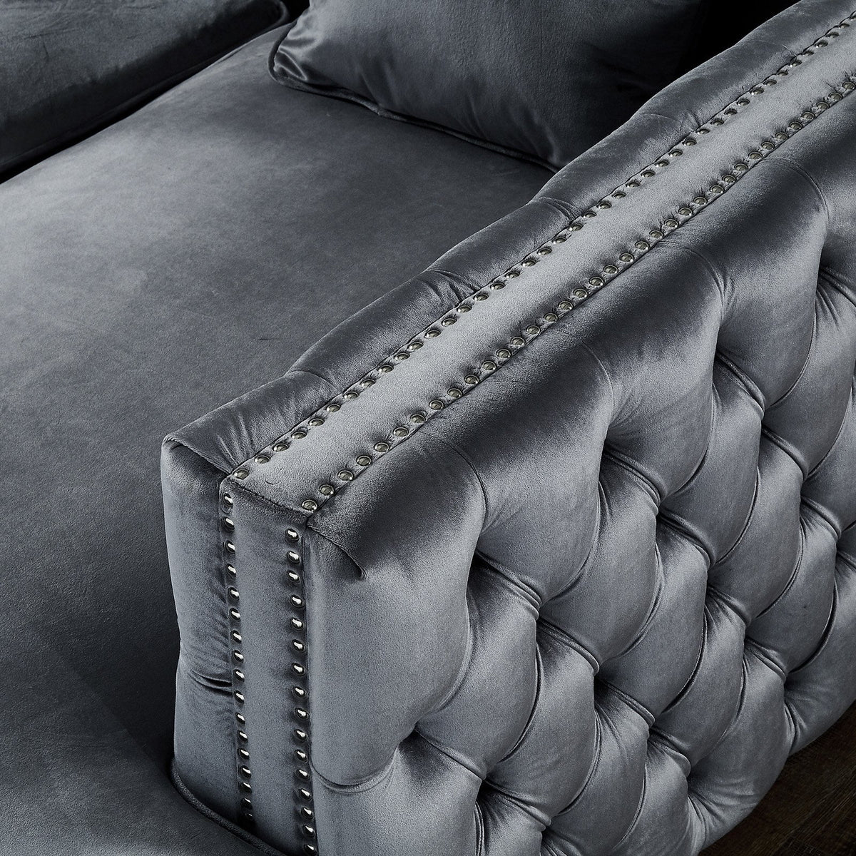 Grey Velvet Corner Sectional Sofa E603175