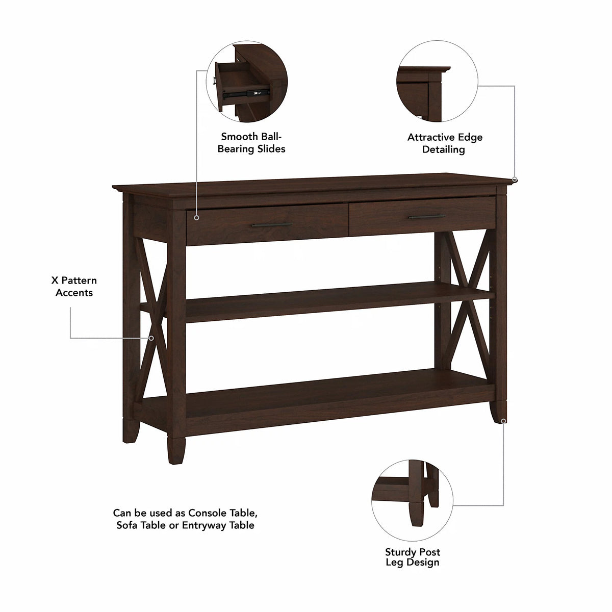 Bing Cherry Console Table with Drawers and Shelves R585