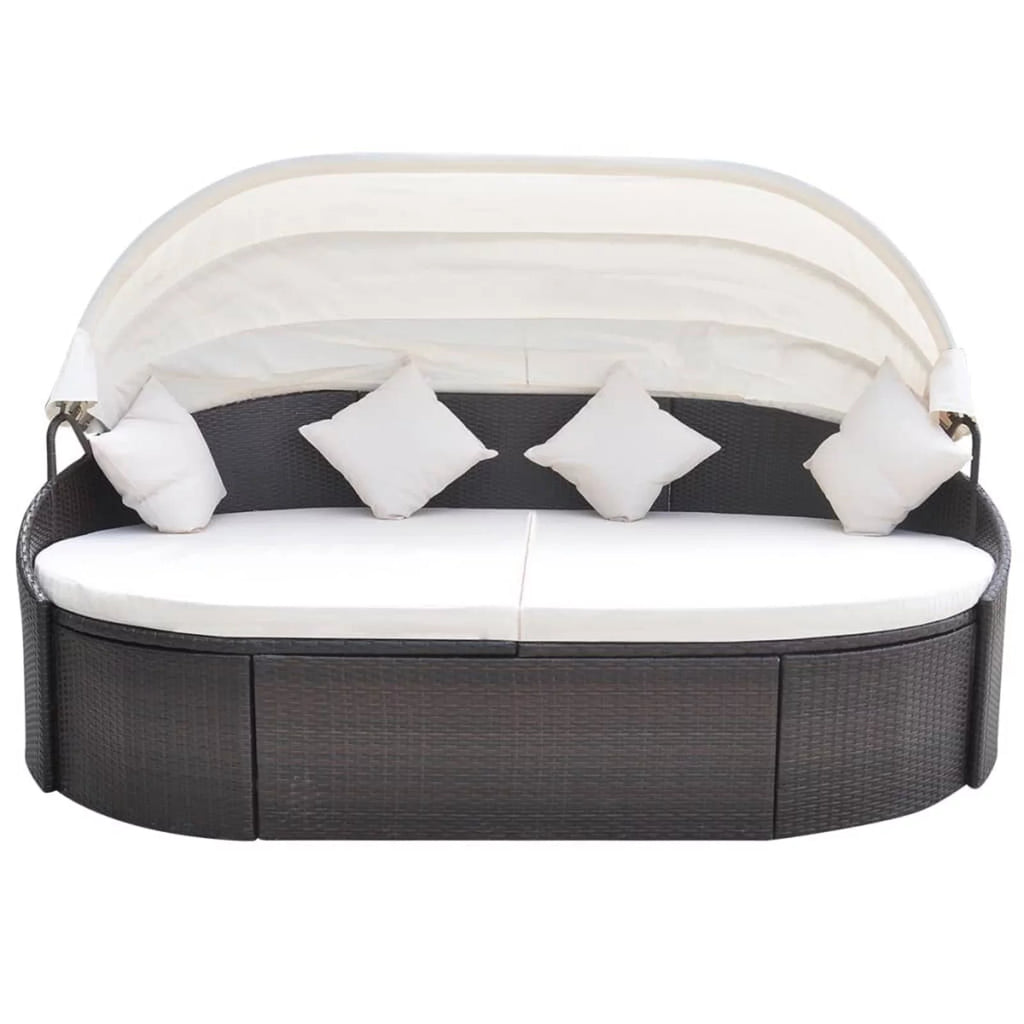Patio Bed with Canopy Poly Rattan Brown V3200