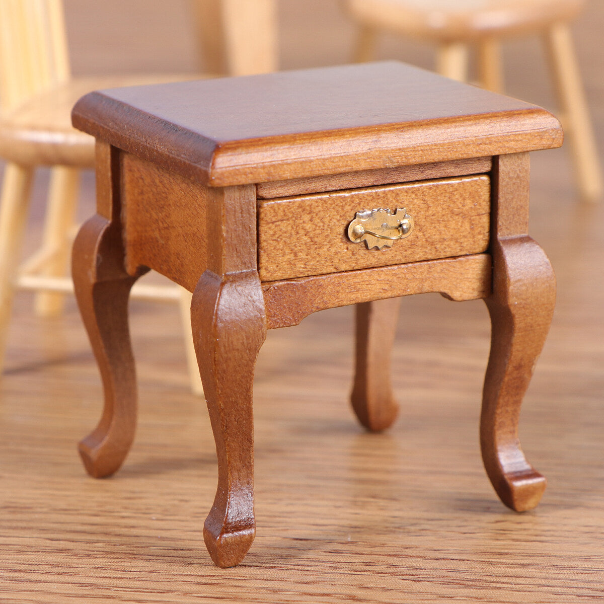 1:12 Walnut Color Wooden Bedside Table Miniature Furniture Model P44978