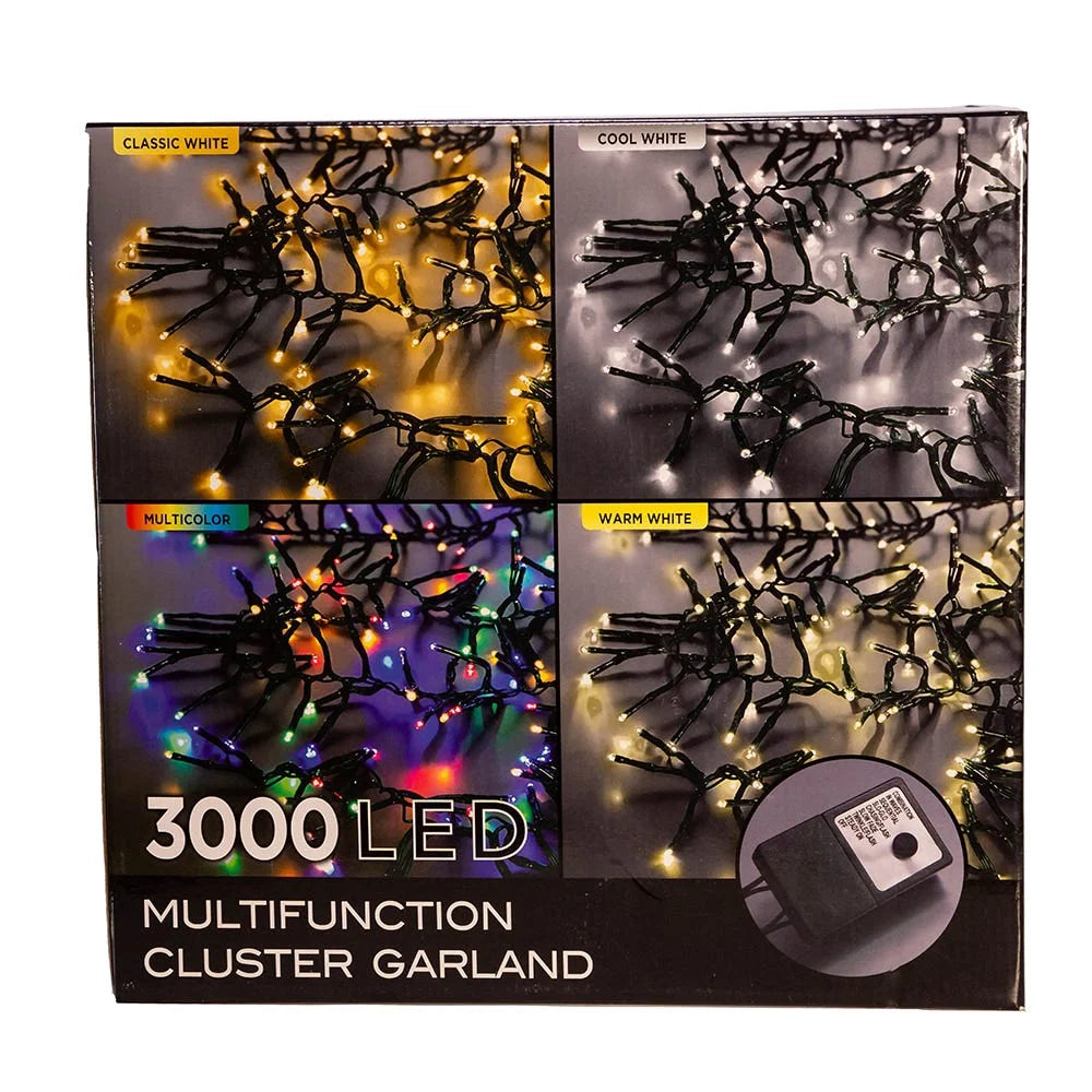 3000-Light 98-Foot Cluster Garland with Warm White LED Lights N77801