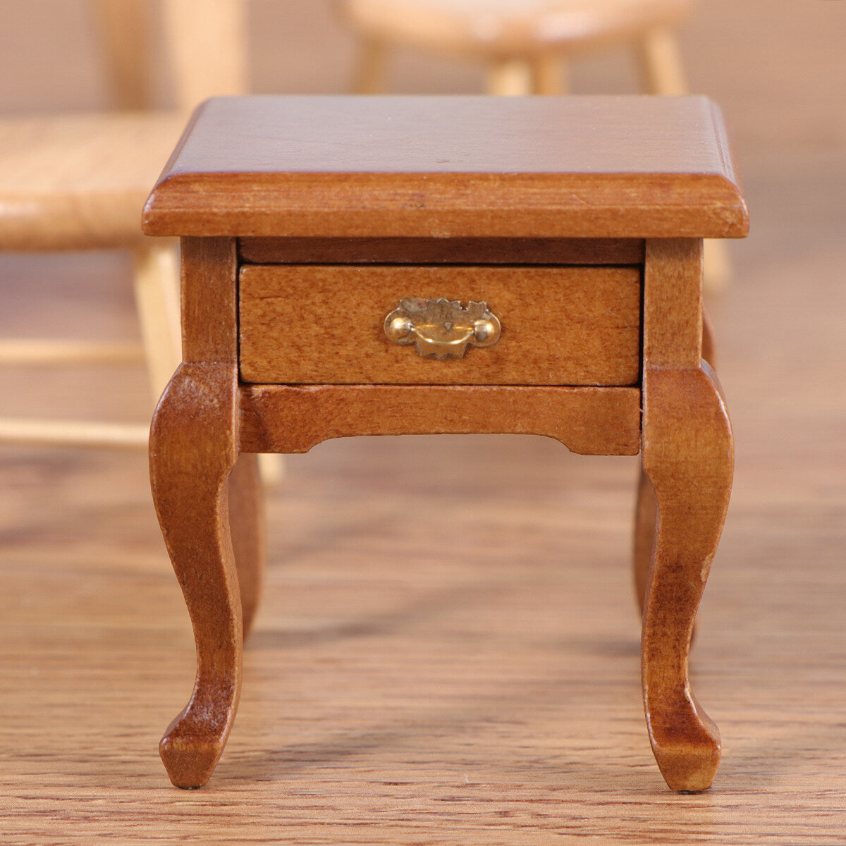 1:12 Walnut Color Wooden Bedside Table Miniature Furniture Model P44978