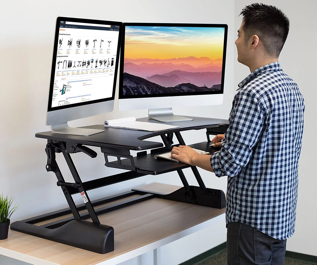 Extra Wide Height Adjustable Black Steel Standing Desk Converter V243