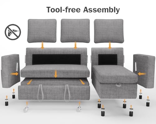 Dark Grey Sleeper Sofa Bed with Reversible Storage Chaise O65282