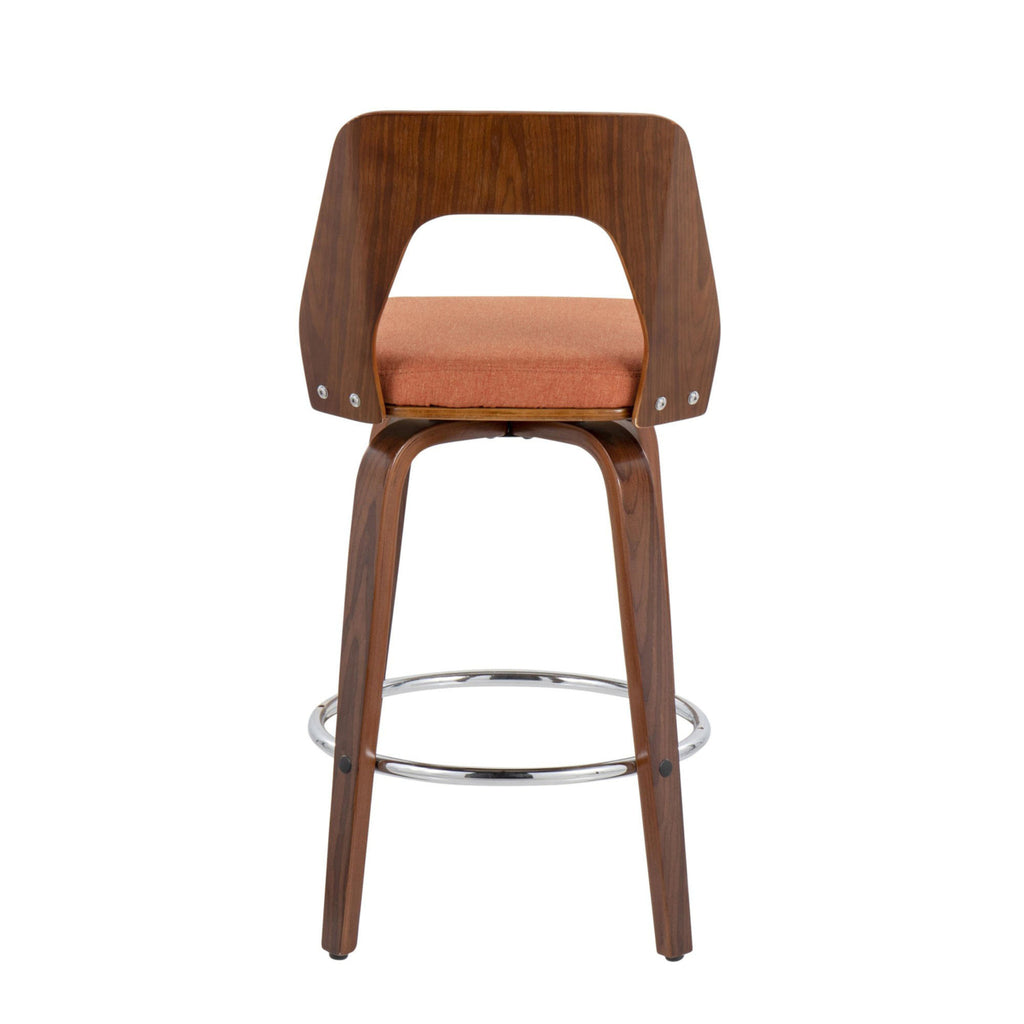 Mid-Century Modern Counter Stool In Walnut And Orange Fabric - Set Of 2 P1069