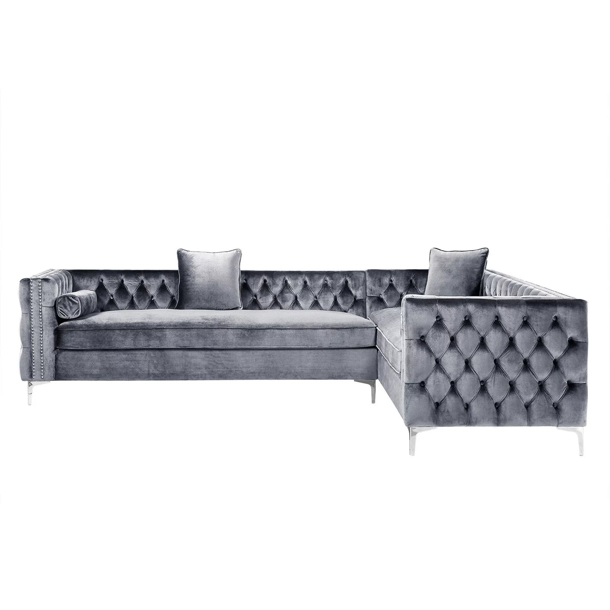 Grey Velvet Corner Sectional Sofa E603175