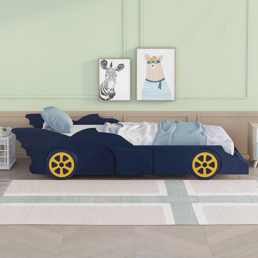 Wood Race Car-Shaped Twin Size Platform Bed E78768