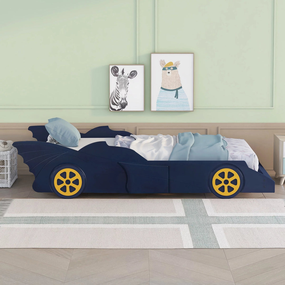Wood Race Car-Shaped Twin Size Platform Bed E78768